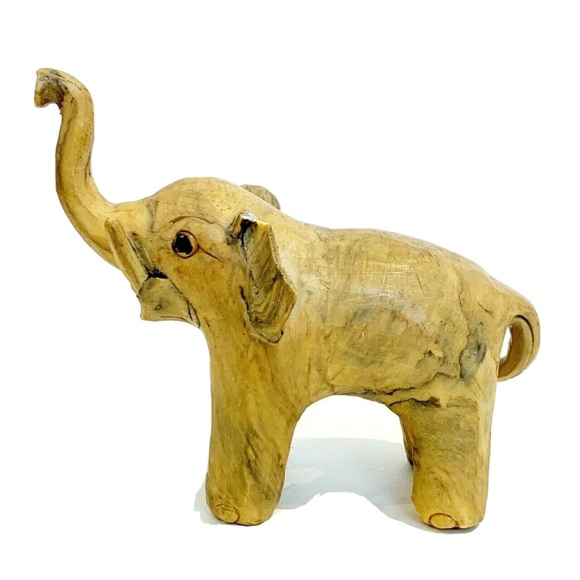 Carved Elephant Figurine Resin Marble Bone Wood Design Decor Collectable Cute - Picture 2 of 8